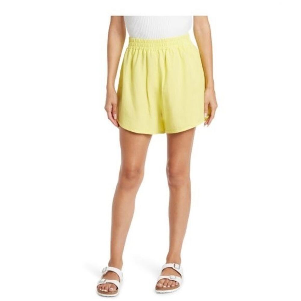 BLANKNYC Solid Linen Blend Pull-On Shorts in Bright Yellow Size S (b14)